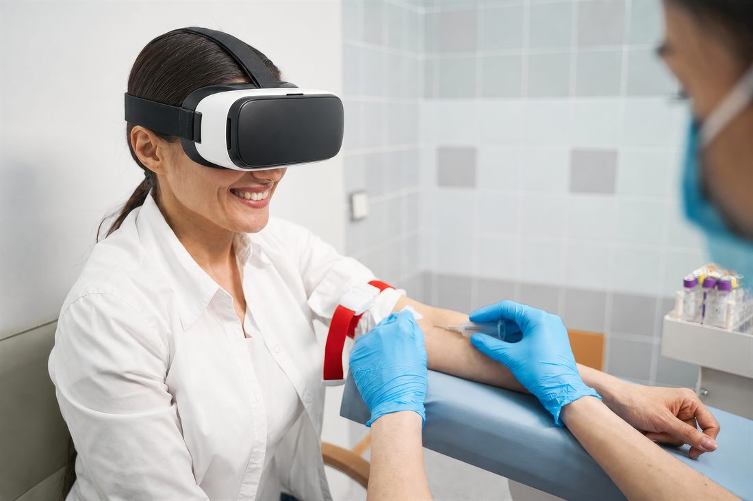 Prise de sang sans stress grâce au casque de réalité virtuelle, infirmière libérale